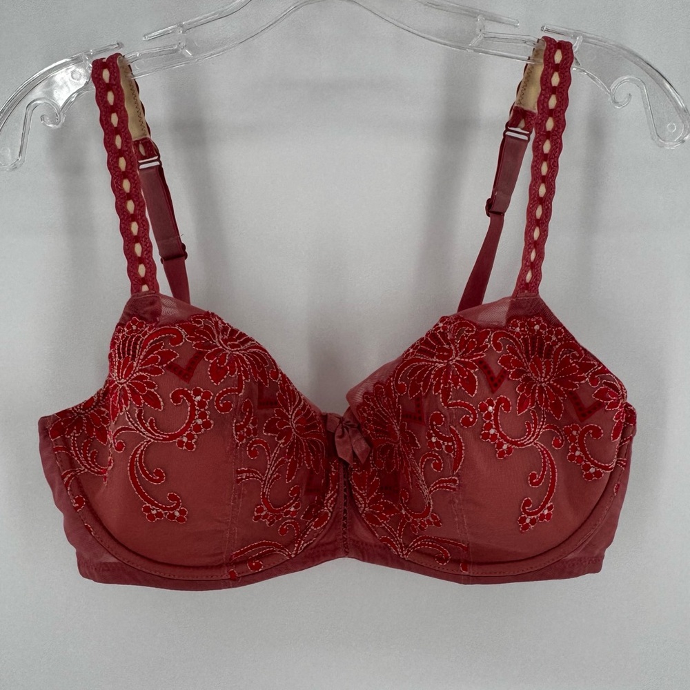Cacique‎ Womens Push Up Bra Reddish Lace Underwired Size 38DD